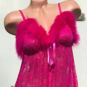 Hot pink marabou feather babydoll pinup chemise nightie boa cabaret